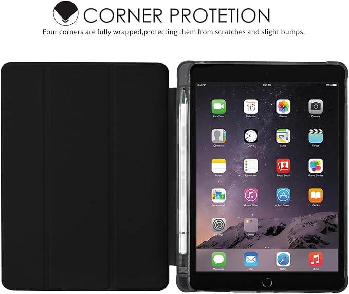 JOYLAND Blue Turtle for iPad Air 11 Inch M3(2025)/M2 (2024)Air 5th/4th Generation Case 2022/2020 10.9 Inch with Pencil Holder-Trifold Stand Protective Cover with Soft TPU BackBlack