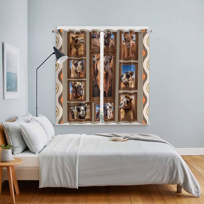 2 Panel Kitchen Cafe Curtains, Desert Camels Sunlight Filtering Nature Air
