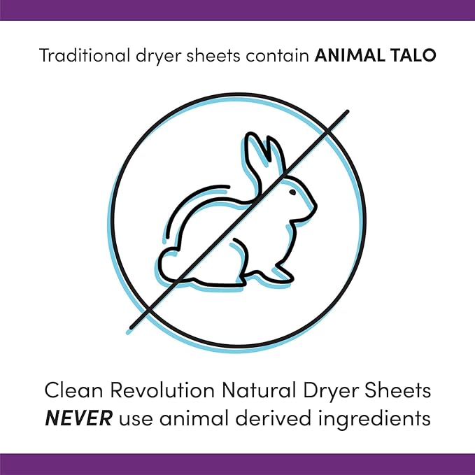 Clean Revolution Natural Fabric Softener Dryer Sheets, 80 Sheets, 160 Loads, Seaside Lavender, Naturally Derived, Sensitive Skin Safe, Made in the USA