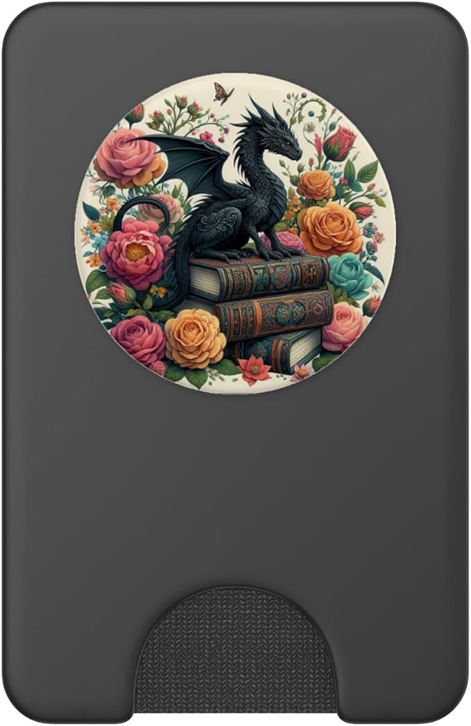 Dragon Librarian Bookish Book Reading Books Flowers PopSockets PopGrip for MagSafe