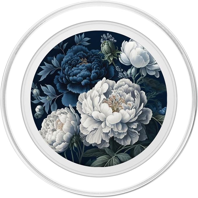 Navy Blue Peonies Blossom Leaves White Flowers Floral Girly PopSockets Adhesive PopGrip