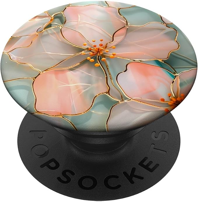 Pink and Coral Blossoms in Stained Glass Style A Floral PopSockets PopGrip for MagSafe
