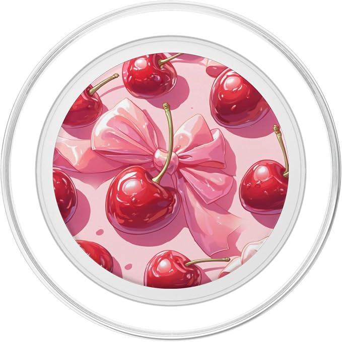 Coquette Cherry Pink Bow Cherry Lover Fruit PopSockets PopWallet for MagSafe