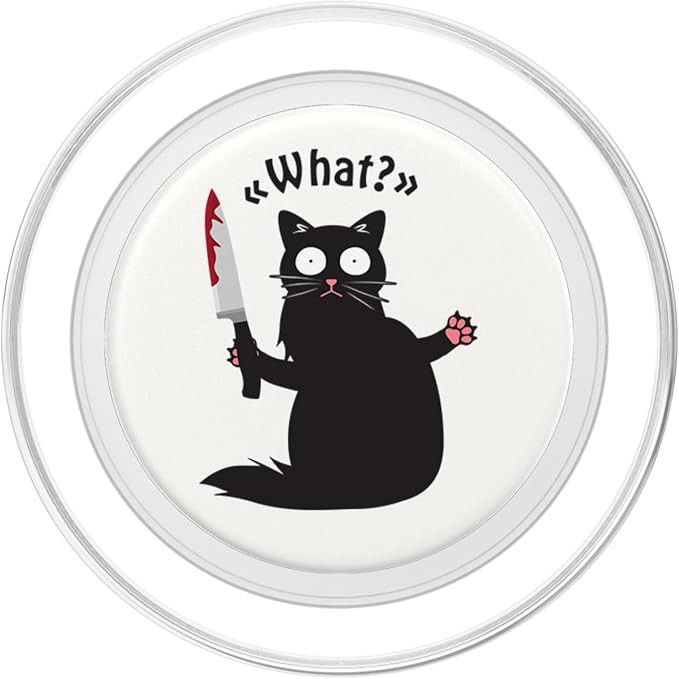 Cat What? Funny Black Cats Gift Fun Murderous Cat with Knife PopSockets PopGrip: Swappable Grip for Phones &amp Tablets PopSockets Standard PopGrip