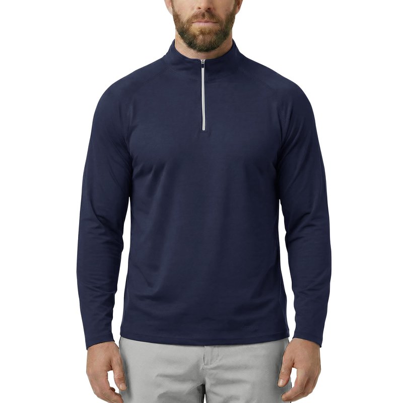 Zengjo Mens 1/4 Zip Long Sleeve Shirt(Midnight Navy,L)