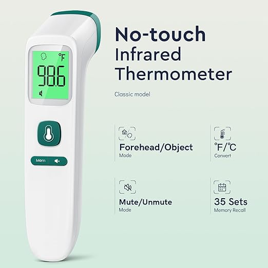 Viproud Forehead Thermometer for Adults and Kids, Fast Accurate Thermometer with Fever Alarm, 1S Reading & Silent Mode, Easy to Use Health Thermometer (Green)