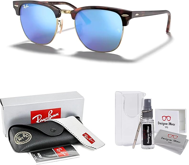 Ray-Ban RB3016 CLUBMASTER Sunglasses For Men For Women +BUNDLE with ACCESSORY EYEWEAR KIT