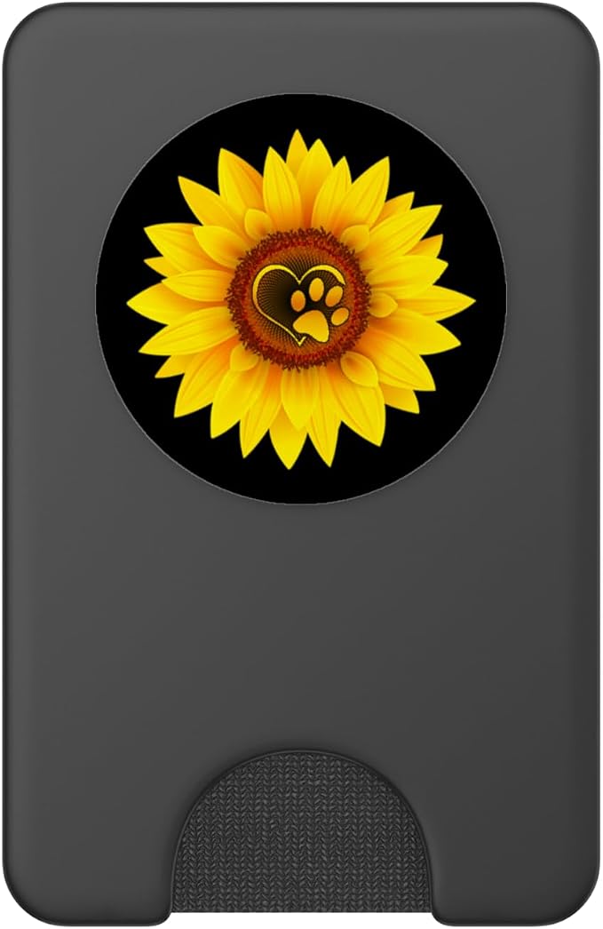 Paw Print Dog Paw Cute Dog Love Yellow Sunflower on Black PopSockets Adhesive PopGrip