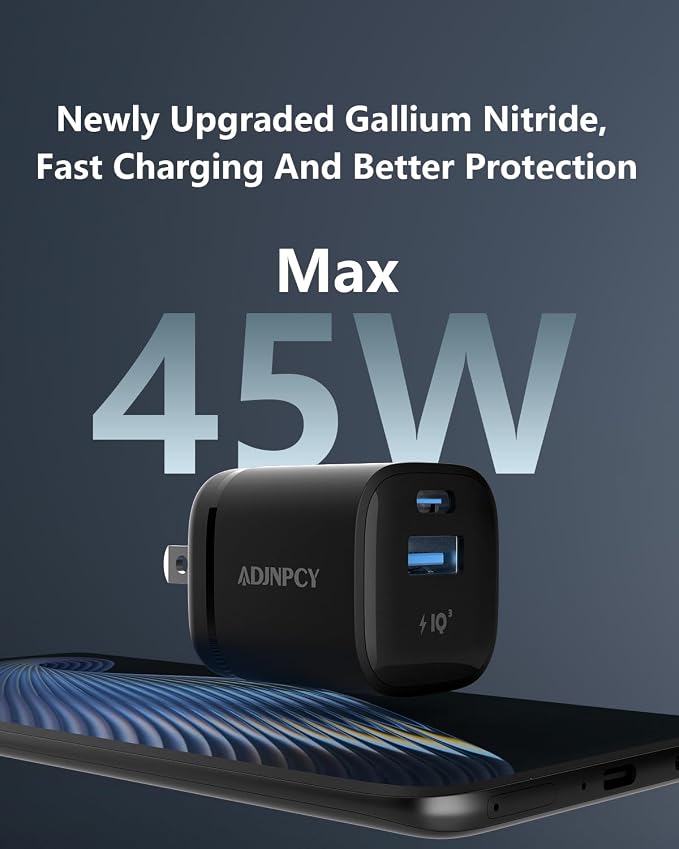 GT II 45W USB-C USB-A Charger Compact and Foldable Supports PPS Fast Charging with USB-C Cable Compatible Galaxy S25/S24/S23/Z FoldiPhone 16/15 SeriesiPad (45W 2Pack Black)