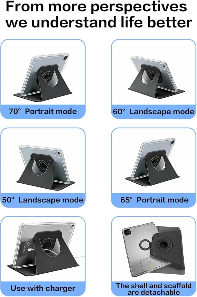 Magnetic Case for iPad Pro 11 Inch 2025/2024 Compatible with iPad Pro M5/M4 Protective Cover with Removable 360 Degree Rotating Slim Stand Auto Wake/Sleep Pencil Holder Black