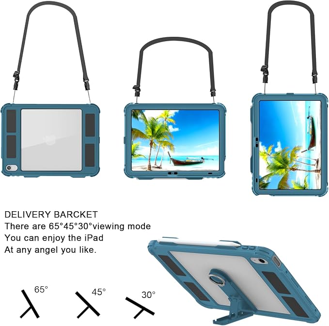 Shellbox Case for iPad Air 4th/5th Generation 2022-2020 Waterproof Dustproof Shockproof Case with 360° Full-Body ProtectionLanyard and Kickstand