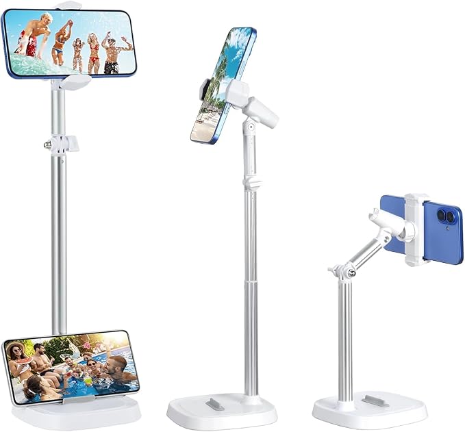 Phone Stand for Desk Angle Height Adjustable Phone Holder for Desk Universal iPhone Holder Retractable Cell Phone Stand Recording