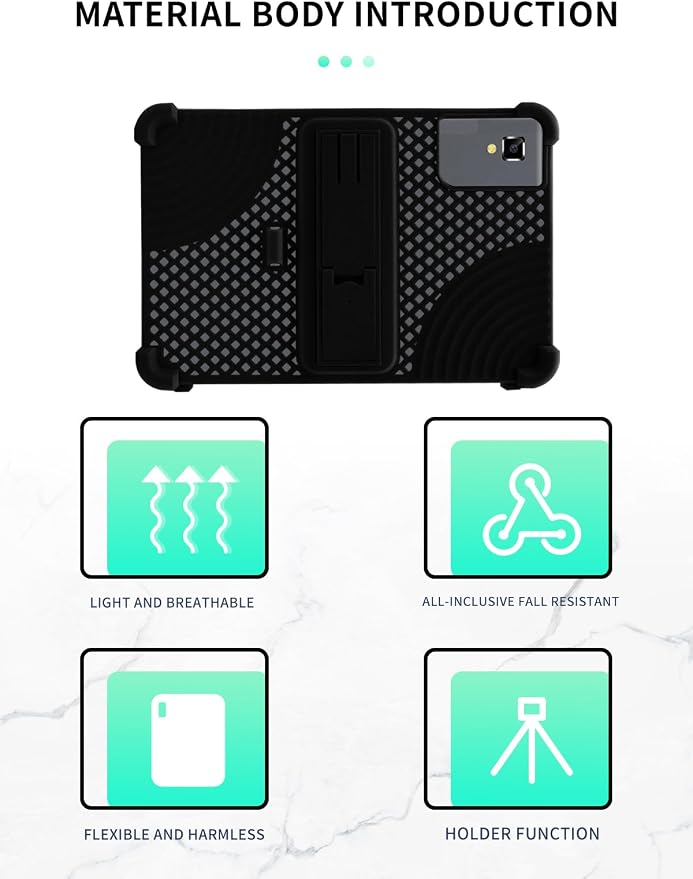 Case for YLEEBG TAB10 10 inch Android 14 TabletsWUNIAK Hollow Back DesignHeat Dissipation Shockproof Lightweight Adjustable Kickstand Silicone Shell&ampKids Friendly Soft CaseBlack