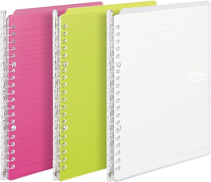 Kokuyo Campus Smart Ring Binders 3 Pack, B5 Vivid Colors Binder Notebooks, Up to 25 Sheets 26 Holes Slim Binder Folder with 10 Campus Sarasara Loose-leaf Paper Each for Study and Journal, Japan Import