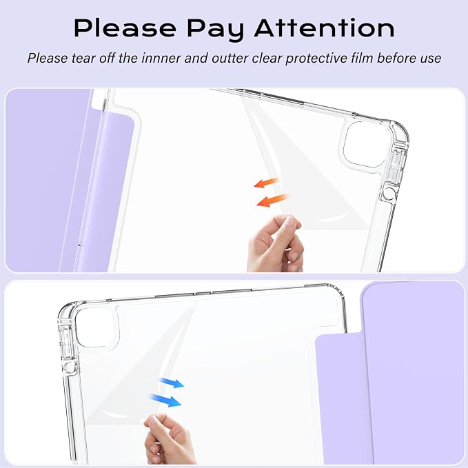 Clear Case for iPad Pro 12.9 inch 6th/5th/4th/3rd Gen with Y-fold &amp Trifold Stand Pencil Holder Support Pencil Charging [Auto Wake/Sleep] Lightweight Shockproof Hard PC Back Cover Black