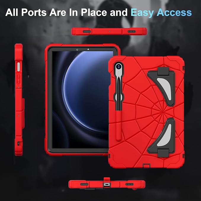 Case for Samsung Tab A7 Lite 8.7 inch 2021 Release SM-T220/T225/T227u Shockproof Cute Kids Silicone Protective Cover for Galaxy Tab A7 Lite 8.7 inch with Kickstand Shoulder Strap Red+Black