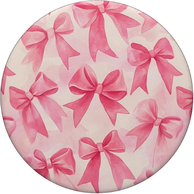 Aesthetic Pink Ribbons And Bows Watercolor Pattern Art PopSockets PopGrip for MagSafe