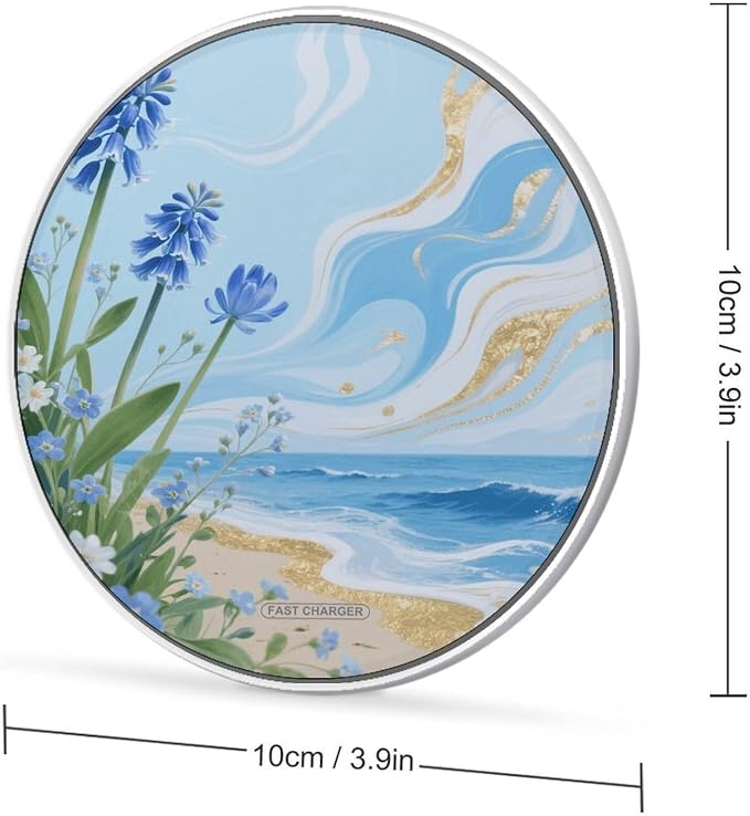 Hawaii Floral Blue Wireless Charger with USB CableAluminum Alloy Frame 10W Max Compatible Fast Wireless Charging Pad- 3.2ft Cable Included for Travel Home Office Desk