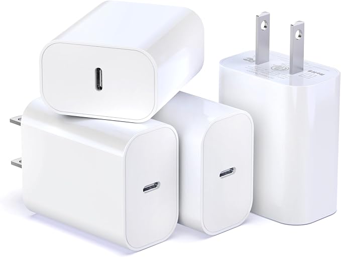 [4-Pack] 20W USB-C Charger Block Fast Wall Power Adapter (White) | Compatible with iPhone 17/16/15/14 Series Galaxy S25/S24 &amp iPad – Multi-Device Type C Charging Cube