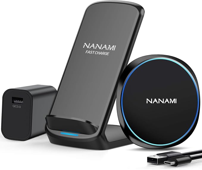 Wireless Charger PadNANAMI Fast Wireless Charging Stand &amp Charging Pad Set Compatible with iPhone 15/14/13/12/Pro Max/Mini/11/AirPods Pro for Samsung Galaxy S24/S23/S22/S21/S20/Note 20