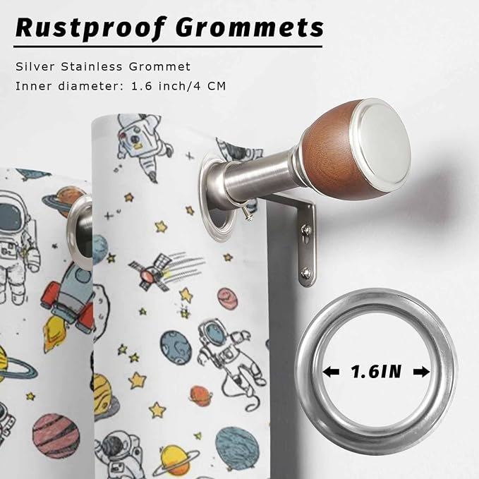 Cartoon Space Outdoor Curtains for Patio Astronauts Spacecraft Rockets