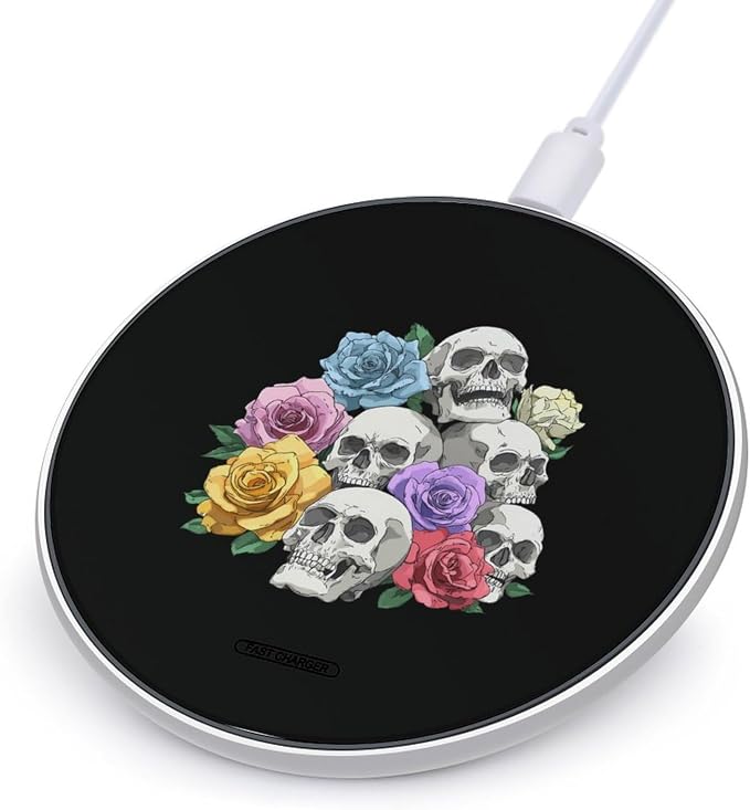 Skull Rose Wireless Charger SlimWireless Charging Pad Anti-Slip Charger Mat for Men Women