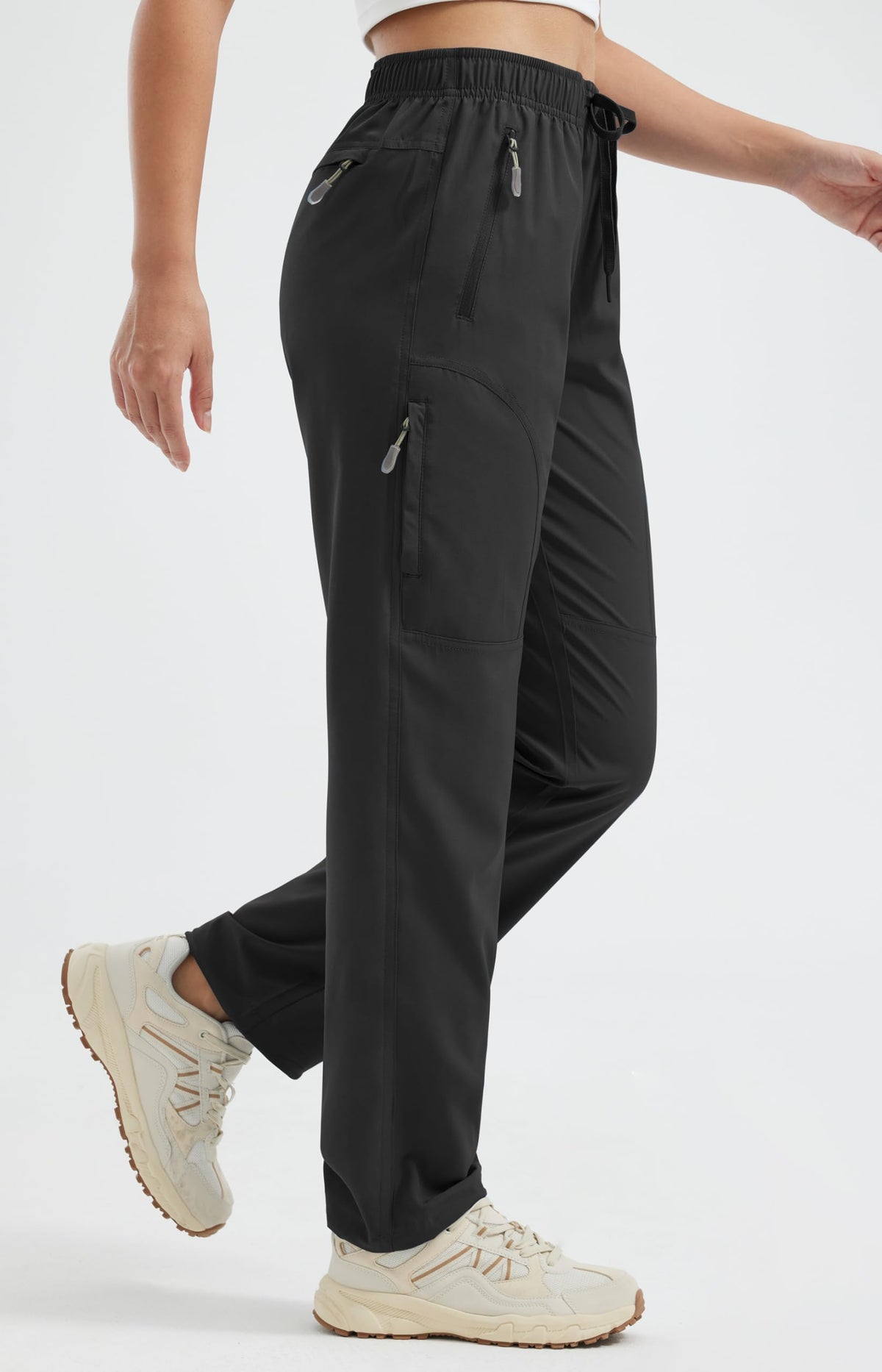 Libin Women's Hiking Pants Zipper Pockets Safari Travel Regular Black L