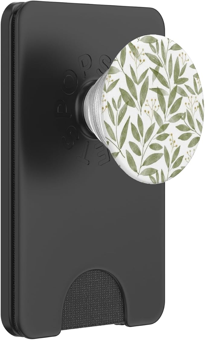 Green Botanical Leaf Pattern PopSockets PopWallet for MagSafe