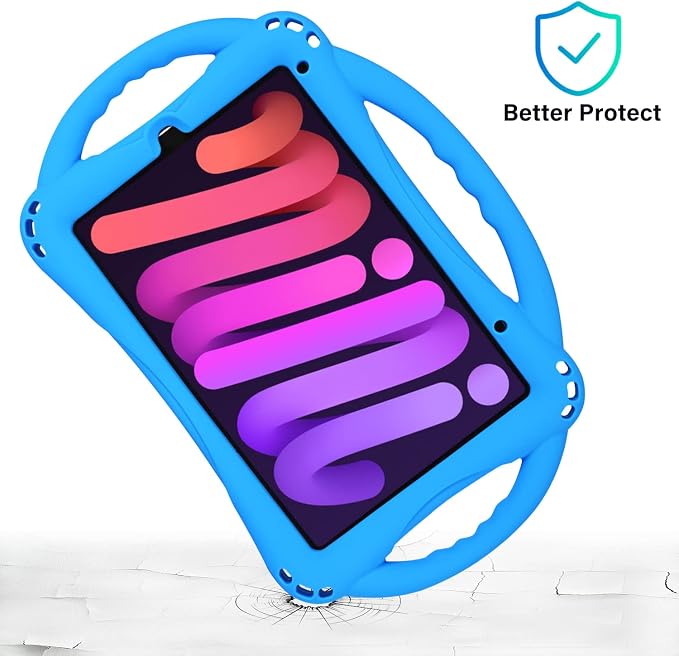 TopEsct Kids Case for iPad mini 7 (A17 Pro) 2024 /iPad Mini6 2021 Shockproof Silicone Cover with Handle Stand for 8.3 iPad mini 6th/7th GenBlue