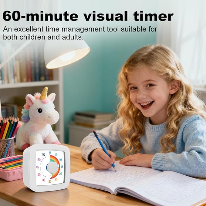 MEPHILIMIA Visual Timer Kids/Adults 60 Minutes Rainbow Countdown Timer Time Management Tool Desk with Large Screen Time Management Tool for Kitchen School Office