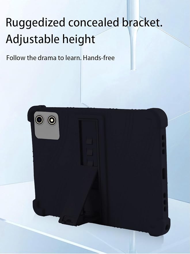 for YLEEBG P30 Android 15 Gaming Tablet10.1 2.5K Ultra Clear Display Tablet Model CaseUYRUREL Soft Silicone Adjustable Stand Cover Lightweight Kids FriendlyBlack.