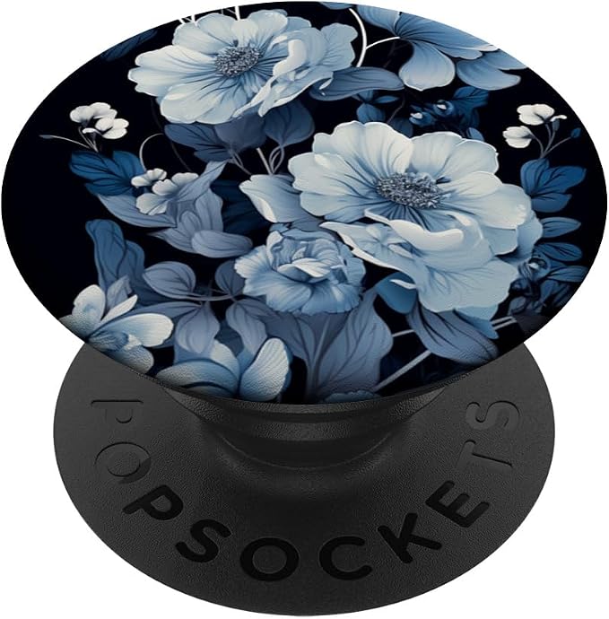 Navy Blue Flowers Florals Pattern Dark Moody Floral PopSockets PopGrip for MagSafe