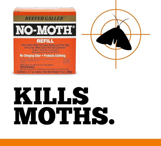NO Moth Closet Hanger Refills - Kills Clothes Moths, Carpet Beetles, Eggs & Larvae (2 Moth Cakes, Pack of 6)