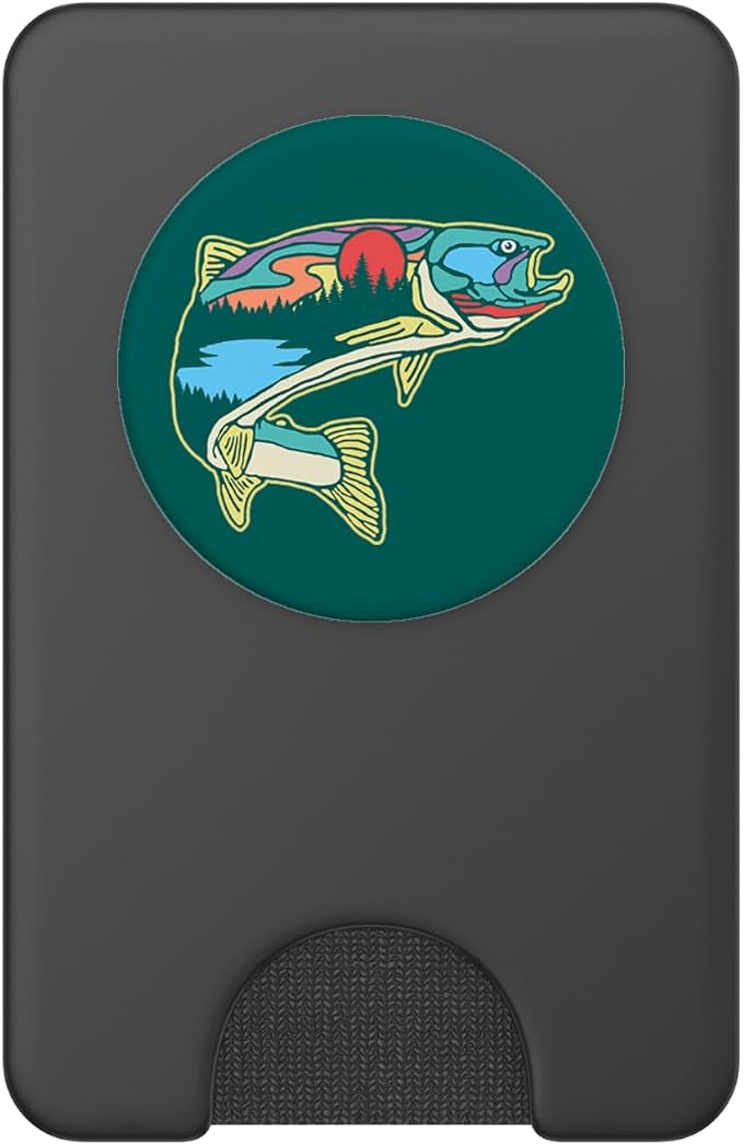 Nature Trout Illustration Vintage Fly Fishing Retro Design PopSockets Adhesive PopGrip