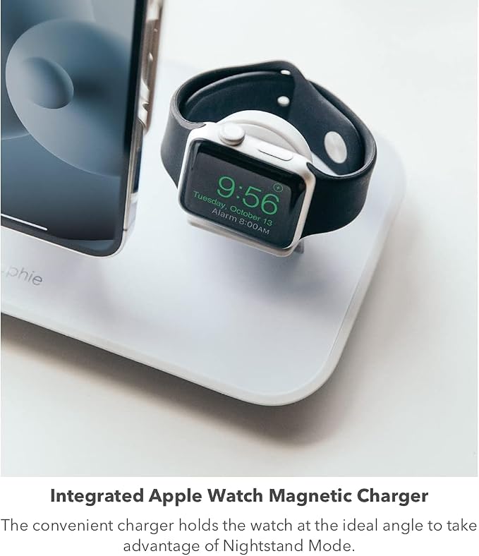 MOPHIE 3-in-1 Wireless Quick-Charger Fast Wireless Charging Dock - Magnetic Charge Stand for iPhone 16/15/14/13/12 Apple Watch Airpods Charging for Three Devices (Renewed)