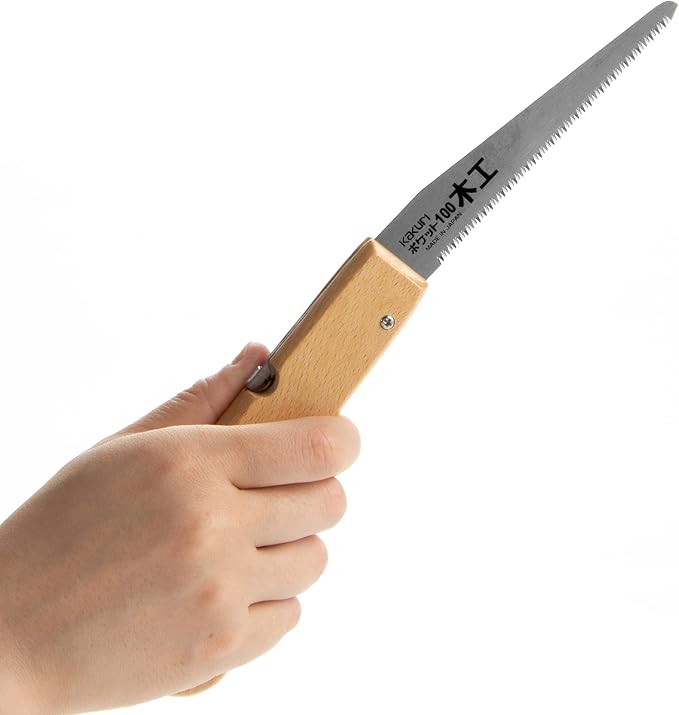 KAKURI Japanese Pull Saw Folding 4" for Woodworking, Razor Sharp Japanese Steel Blade, Mini Pocket Hand Saw for Wood, Crafts, Hobby, Foldable Wood Handle, Made in JAPAN