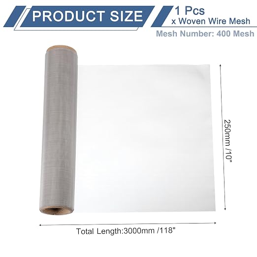 uxcell 400 Mesh 118" x 10" Woven Wire Mesh, 316 Stainless Steel Air Vent Filter