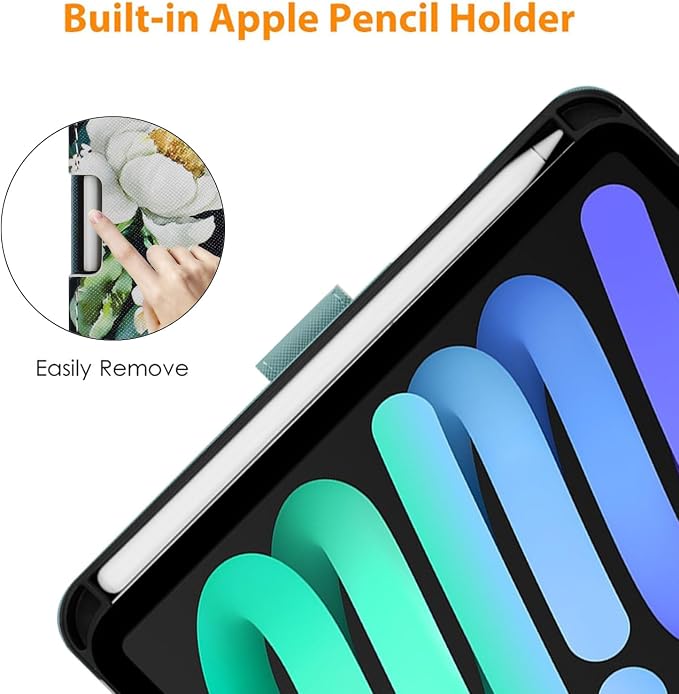 Case for iPad mini 7 A17 Pro &amp iPad mini 6 (2024/2021) Built-in Pencil Holder Premium PU Leather Folio Stand Smart Protective Cover Multi-Viewing Angles and Auto Wake/Sleep - Beach