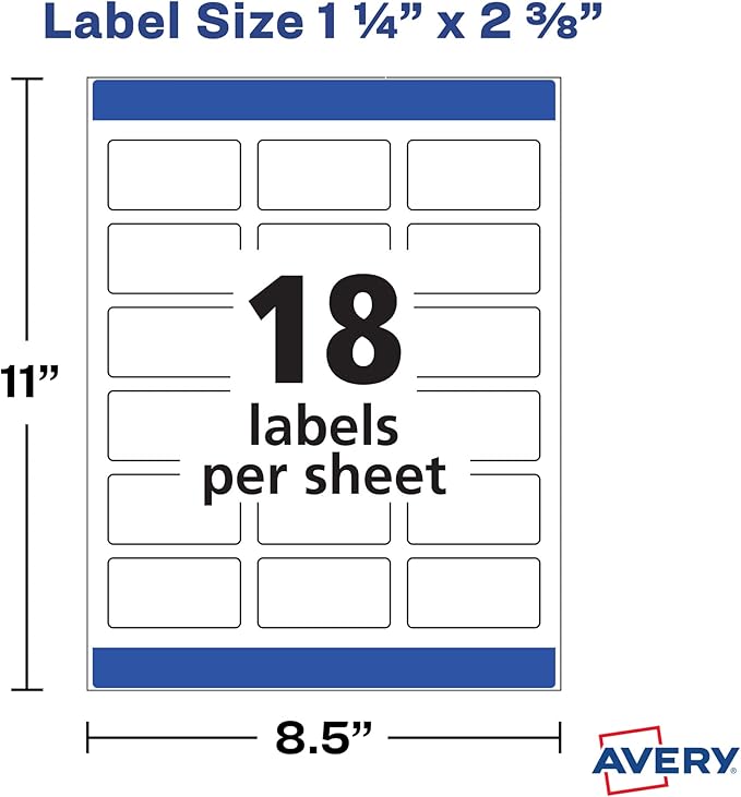 Avery Printable Dissolvable Rectangle Labels, 1-1/4" x 2-3/8", White, 90 Customizable Labels (4224)