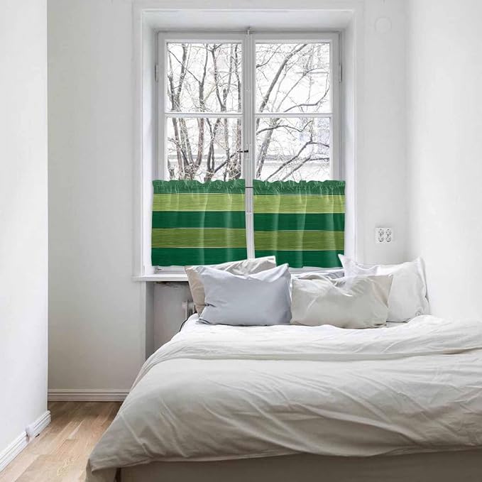Farm Retro Green Wood Grain Window Valance Curtains, Rustic Wooden Plank