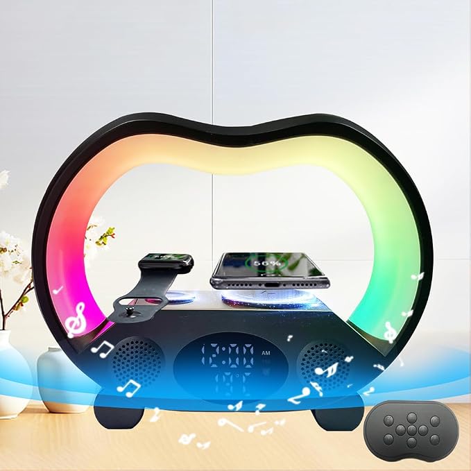 IHAO 3in1 Multifunctional Foldable Wireless Charging Station with LED Ambient Night Light Fast QC3.0 Charger for Phone iWatch Headphone Space-Saving Auto-Shutoff &amp Overcharge Protection-Black