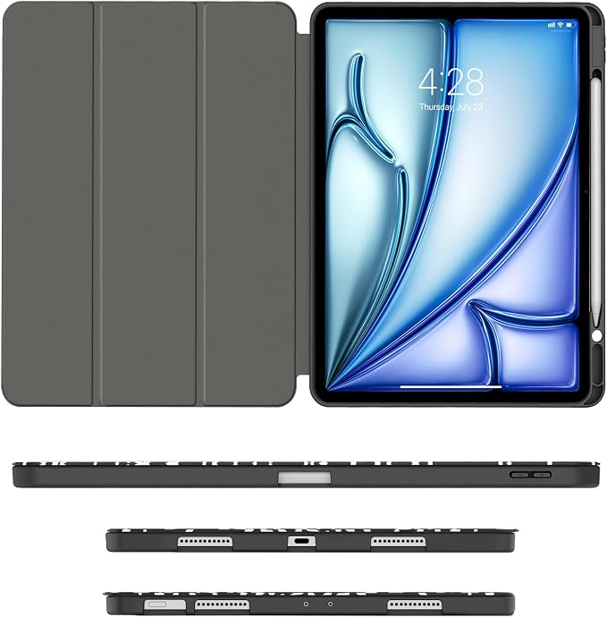 Soke Case for iPad Air 13 Inch (M4/M3/M22026-2024) iPad Pro 12.9 6th/5th Generation with Pencil Holder(2021 2022 Release)-[Apple Pencil Charging + Auto Wake/Sleep] Soft Back Cover Book Black