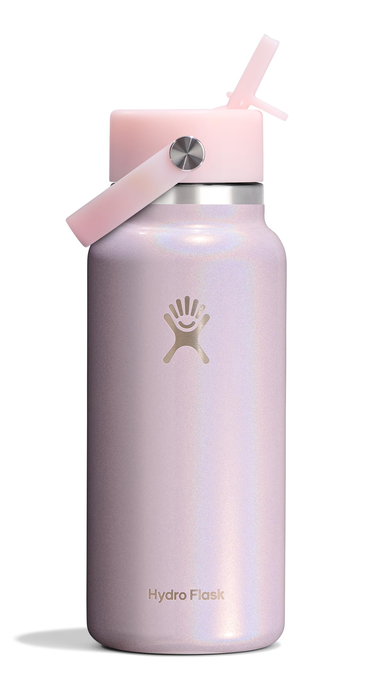 Hydro Flask Water Bottle - Insulated Stainless Steel - Wide Straw Lid, Non Spill, Leakproof in 24 Oz Glimmer Pink