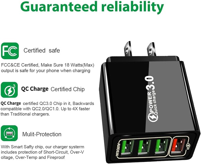 2 Pcs Hyper Charge Pro Hyper Charge Pro Charger HyperChargePro 4-Port Quick Charge 3.0 Hub with Temp Control &amp Fast Charging USB Plug Fast Charging (Black+Black)