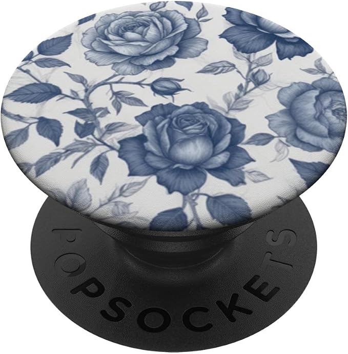 Blue &amp White Rose Floral PopSockets Adhesive PopGrip