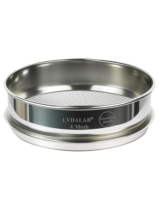 All 304 Stainless Steel 4 Mesh Test Sieve, 8 Inch/20cm Diameter, Lab Sifter &