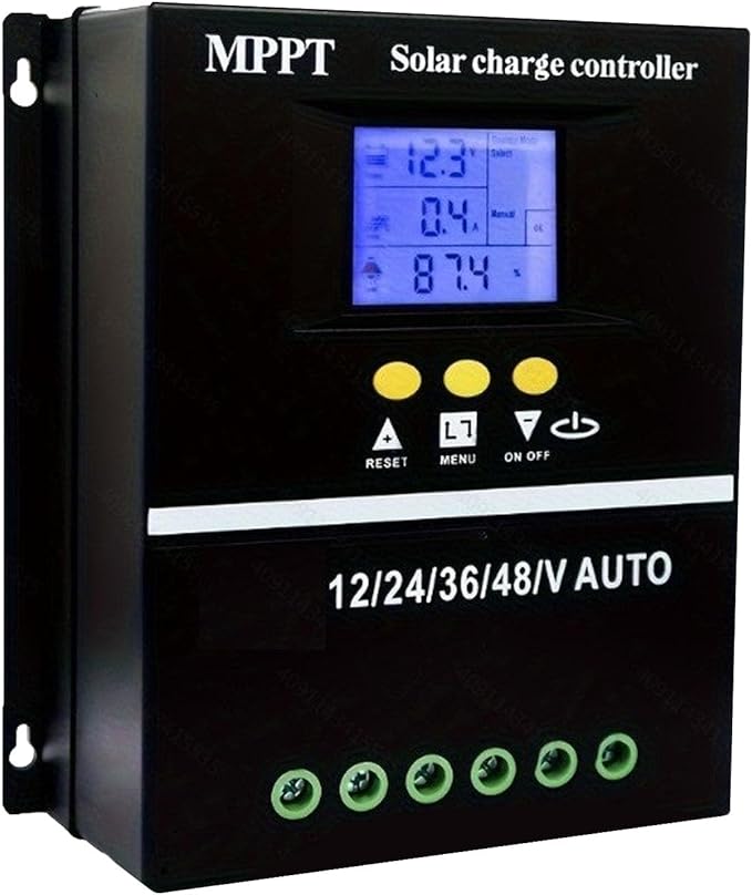 Saooer 100A MPPT Solar Charge Controller, 12/24/36/48V, LCD Display, Dual USB, Black