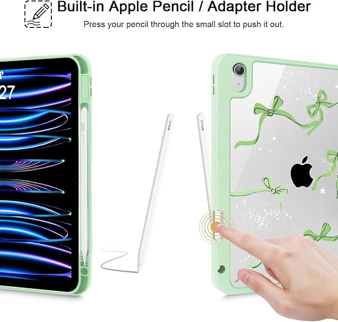 Tuiklol Case for iPad Air 11 Inch M4 2026 / Air 11 Inch M3 2025 / Air 11 Inch M2 2024 / iPad Air 10.9 Inch 2022 2020 Buit in Pencil Holder with Shockproof Cover Clear Transparent Back Black Flower