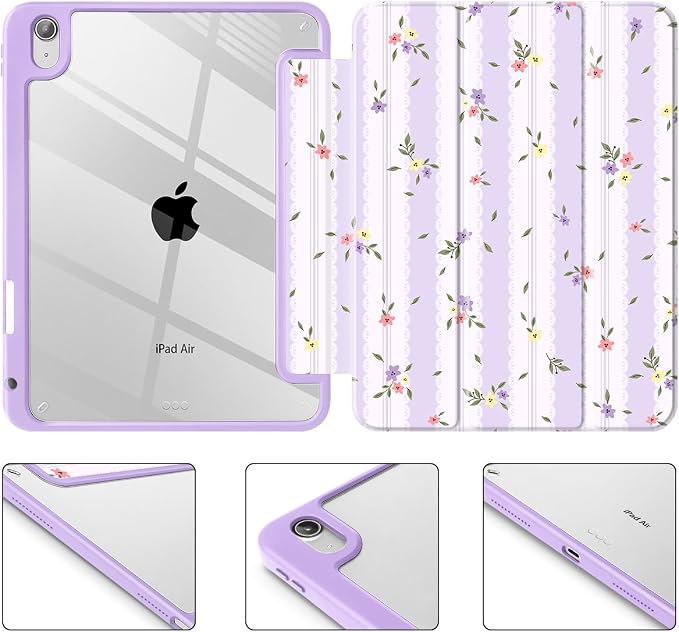 Mektron Case for 2026 iPad Air 11 inch M4 8th (M3 2025 7th /M2 2024 6th) Compatible with iPad Air 10.9 (2022 5th Gen /2020 4th Gen) Shockproof Clear Shell Blue Bows &amp Flowers