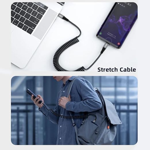 chenyang USB C to C Coiled Cable USB 3.2 Type C 90 Degree UP Angled 20Gbps PD 100W 8K@60Hz Data Fast Charging Cable 6ft